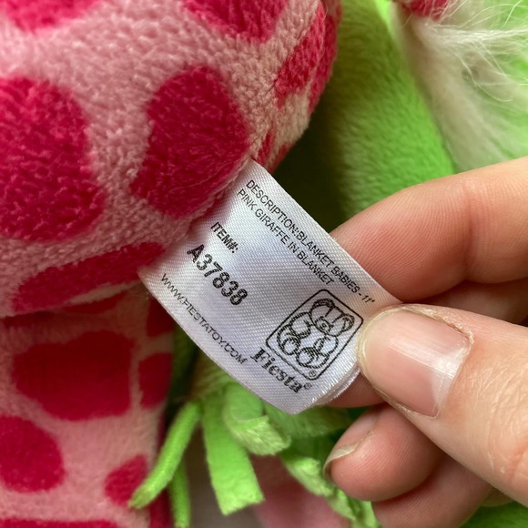 Fiesta Baby Giraffe Stuffed Animal 8" Pink Green Baby Blanket Lovey Kids Cuddle - Picture 6 of 6